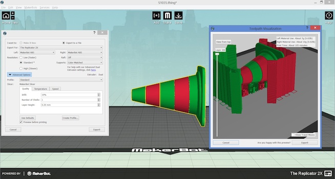 generowanie materiału podporowego w makerbot makerware