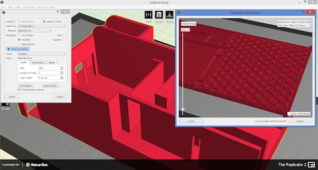 ustalanie stopnia wypełnienia modelu w oprogramowaniu makerbot makerware